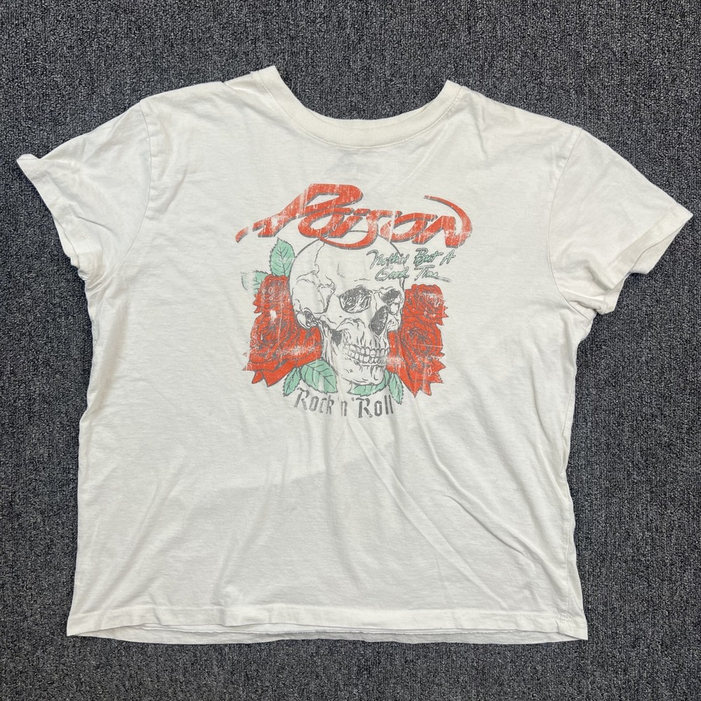Poison 80s Aesthetic Rock n Roll Skull Roses Graphic Tee XL White Cotton Band T